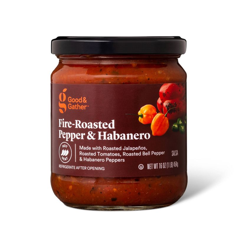 Hot Fire Roasted Pepper &#38; Habanero Salsa 16oz - Good &#38; Gather&#8482;, 1 of 5
