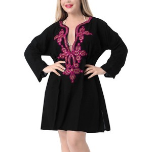 HAPPY BAY Women's Loose Beachwear Dress Vacation Swimwear Swim Suit Holiday Summer Short Beach Dress Flowy Bathing Suit Cover Ups 8-12 Black Solid - 1 of 4