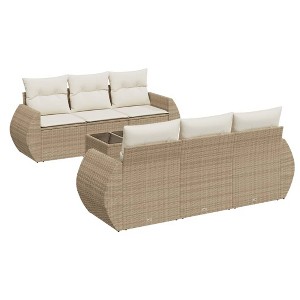 vidaXL Garden Sofa Set Beige Poly Rattan 7 Piece Modular - 1 of 4