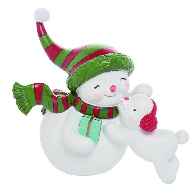 Transpac Resin 8 in. White Christmas Snowman and Dog Figurine