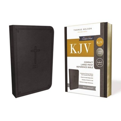 KJV, Reference Bible, Compact, Large Print, Imitation Leather, Black, Red Letter Edition - by  Thomas Nelson (Leather Bound)