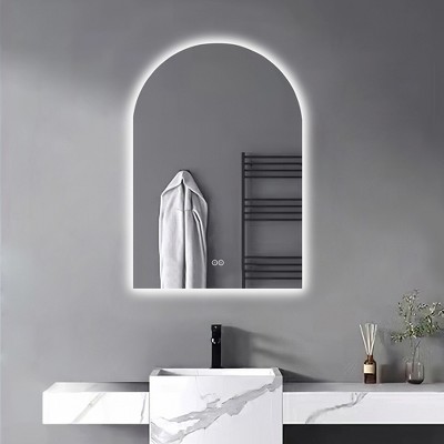 Lirago Smart Anti Fog LED Bathroom Mirror Dimmable Arch Design Aluminum Frame with Waterproof Backplate V Shaped Hooks 38"H x 1.37"D x 26"W