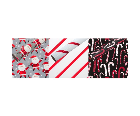 Santa/ Stripe Matte/ Candy Cane Matte Christmas Gift Wrap Set
