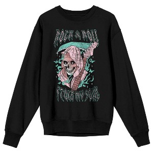 Vintage Reaper Flame Butterfly Distressed Men's Black Graphic Crew Neck Sweatshirt - 1 of 3