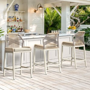 Arceso Outdoor Bar Stools, Rattan Outdoor Counter Height Bar Stools Set of 3, 26.5" H Woven Rope Patio Bar Chairs with Aluminum Legs for Kitchen - 1 of 4
