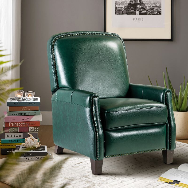 Deborah Modern Wooden Upholstery Modern Genuine Leather Recliner with Nailhead Trim for Living Room and Bedroom  | ARTFUL LIVING DESIGN, 2 of 11