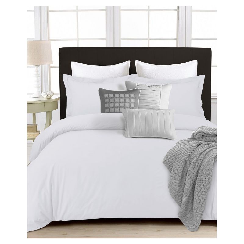 3pc 350 Thread Count Cotton Percale Solid Duvet Cover Set - Tribeca Living, 1 of 5