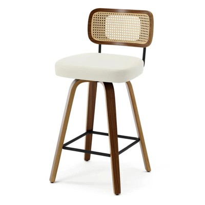 Bekrvio Swivel Counter Height Bar Stools - 26" Faux Leather Upholstered with Rattan Back,Ideal for Kitchen Island