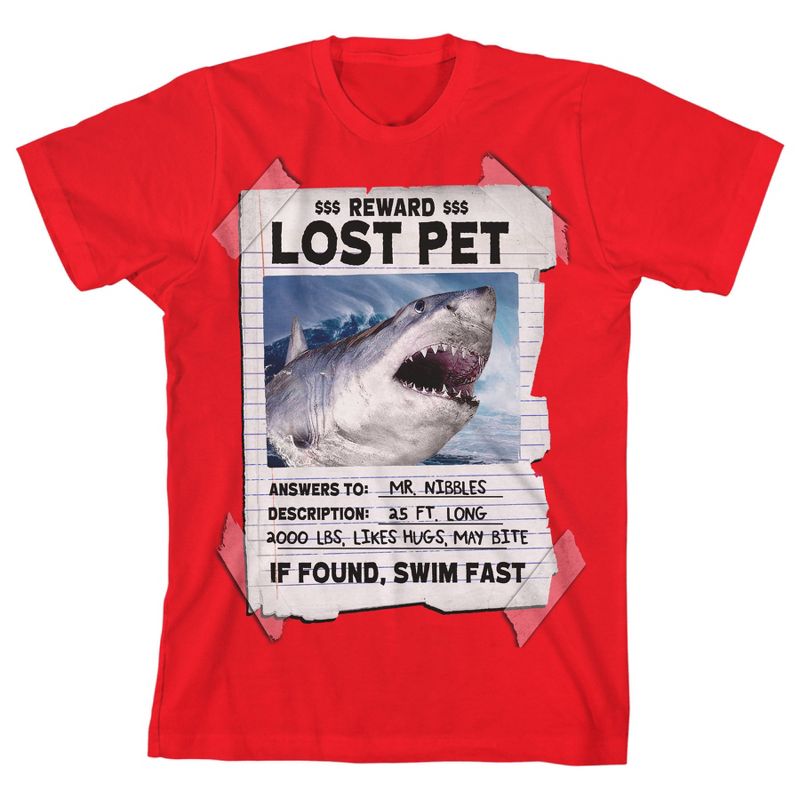 Lost Pet Shark Youth boys Red Graphic Tee, 1 of 4