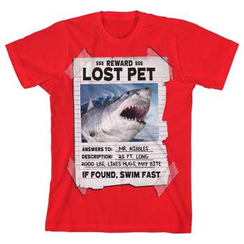 Lost Pet Shark Youth boys Red Graphic Tee