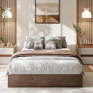 Twin TwinXL Full Queen King Size Modern Minimalist Floor Standing Bed Frame With Wooden Slat & Support - 1 of 4