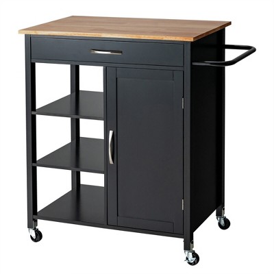 Tangkula Mobile Kitchen Island Cart Serving Utility Trolley Drawer Shelf Towel Rack