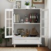 TIRAMISUBEST Modern Buffet Cabinet w/ Glass Doors & Drawer - Wooden Storage Sideboard for Dining & Living Room - 3 of 4