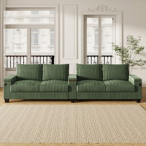 TiramisuBest 133" 4-Seater Corduroy Sofa Couch–Modern Design with USB Ports, Hidden Storage, Flip-Top Cup Holders,Green - 1 of 4