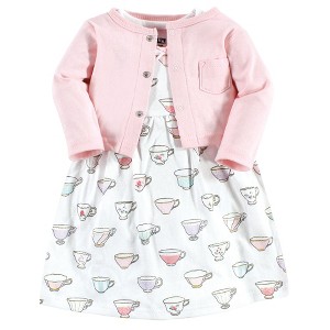 Hudson Baby Infant Girl Cotton Dress and Cardigan Set, Tea Party - 1 of 4