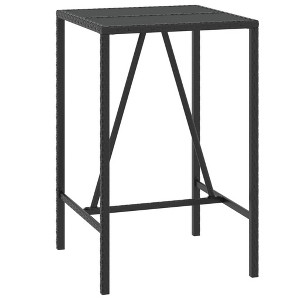 vidaXL Bar Table With Glass Top Black Poly Rattan Tall Modern - 1 of 4