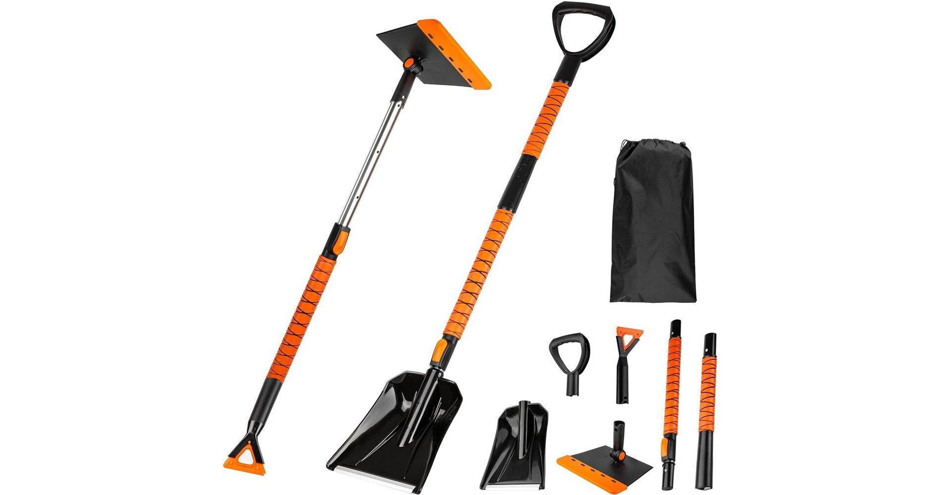 Zone Tech Extendable Snow Shovel, Ice Scraper &Snow Squeegee 42" 5-1 Rotating Snow Squeegee Head, Extendable Ice Scraper, Shovel with Ergonomic Handle