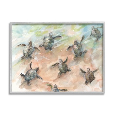 Stupell Industries Baby Sea Turtles Swimming Shore Framed Giclee Art