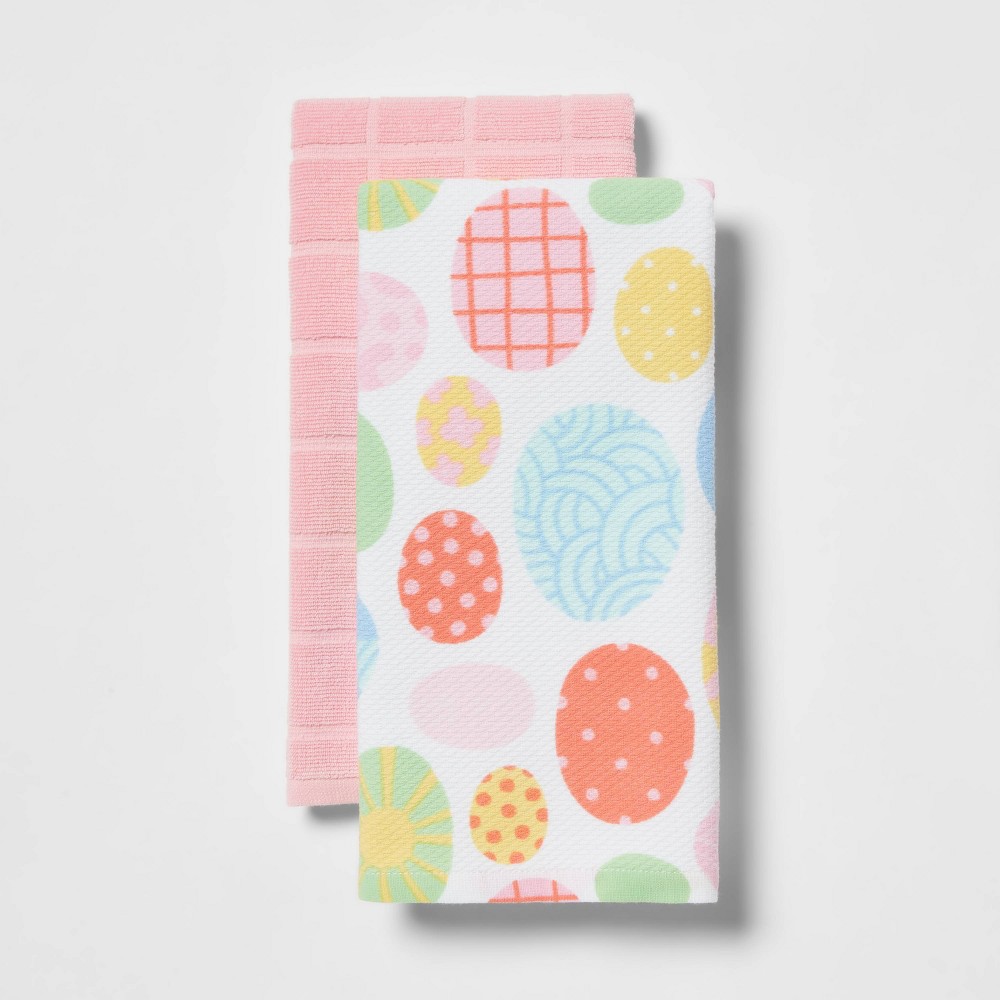 2pk Cotton Egg Print Kitchen Towels - Spritz