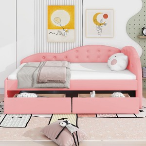 XIYUYEU Twin Size Upholstered Daybed 79" L Wooden Bed Frame with Trundle for Bedroom, Living - 1 of 4