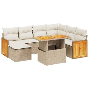 vidaXL 8 Piece Patio Sofa Set with Cushions Beige and Cream Poly Rattan - 1 of 4