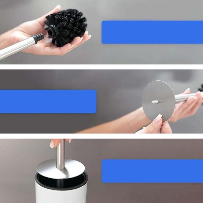 White Stainless Steel Toilet Brush with Holder and 3 Heads