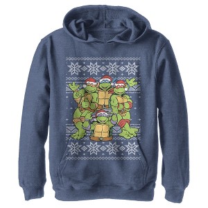 Boy's Teenage Mutant Ninja Turtles Ugly Christmas Sweater Pull Over Hoodie - 1 of 4