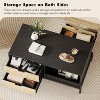 Coffee Table for Living Room, Modern Rattan Coffee Table with 4 Storage Drawers and 2 Compartments, Wooden Center Table with LED lights, Rectangle - 3 of 4
