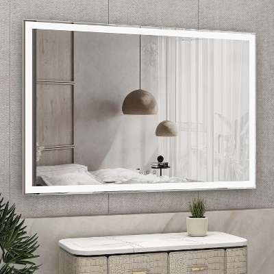 Bathroom mirror with light, 60x40 inch bathroom vanity mirror, aluminum frame 3-color dimmable wall mirror