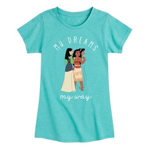 Girls' - Disney Princess - Moana Jasmine Mulan My Dreams My Way Fitted Short Sleeve Graphic T-Shirt - 1 of 4