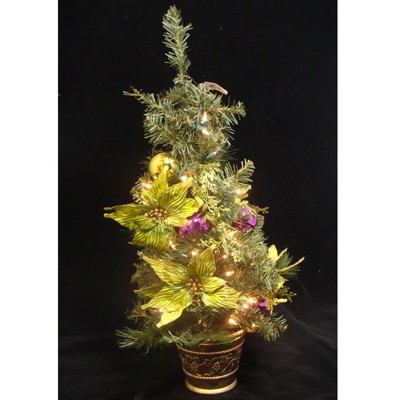 Allstate Floral 31" Prelit Artificial Christmas Tree Slim Lime Green Poinsettia Pine - Clear Lights