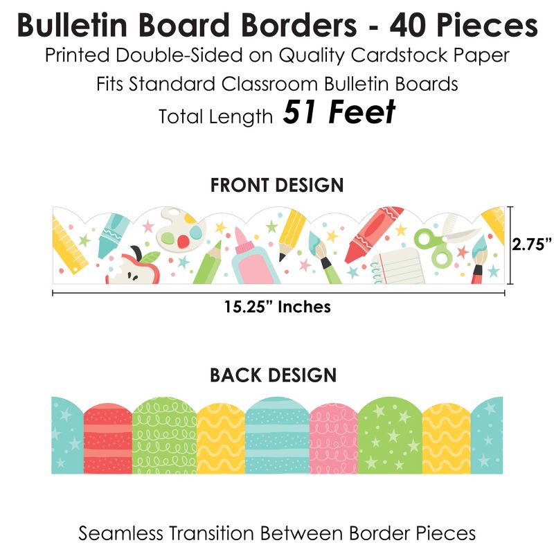Big Dot of Happiness Cute and Colorful School - Scalloped Classroom Decor - Bulletin Board Borders - 51 Feet, 3 of 7