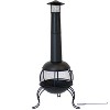 Sunnydaze Outdoor Backyard Patio Steel Wood-Burning Fire Pit Chiminea with Rain Cap and Mesh Sides - 66" - Black - 3 of 4