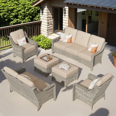 XIZZI All Weather Rattan Conversation Set, Wicker Furniture Sofa Set 3-Seat Couch with Cushion, Outside Rattan Sofa Set for Garden Backyard