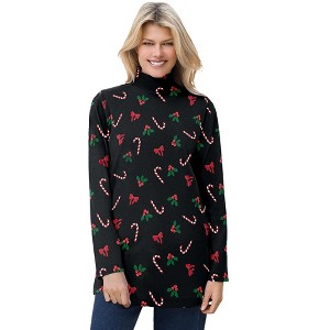 Woman Within Plus Size Mockneck Long-Sleeve Tunic - 1 of 4