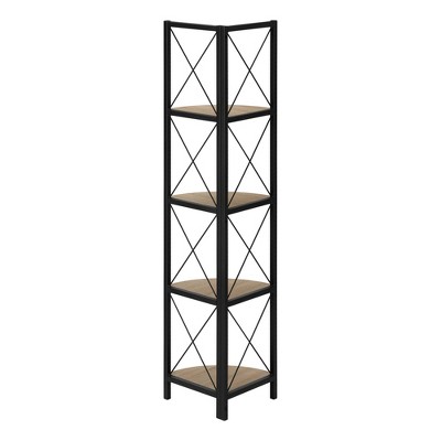Monarch Specialties Bookshelf Bookcase Etagere Corner 4 Tier 60InchH Office Bedroom Metal Laminate Brown Black Contemporary Modern