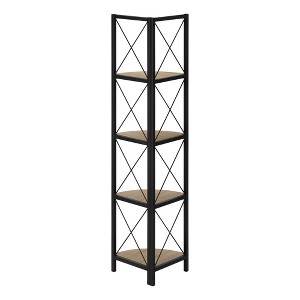 Monarch Specialties Bookshelf Bookcase Etagere Corner 4 Tier 60InchH Office Bedroom Metal Laminate Brown Black Contemporary Modern - 1 of 4