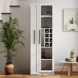ORRD Farmhouse Kitchen Pantry Cabinet (Glass Doors) – Multi-functional Pull-out Shelves, for Kitchen, Bar, Dining Room - 1 of 4