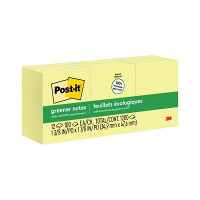 3M Post-it Original Plain Notes, 1-1/2 x 2 Inches, Canary Yellow, Pack of 12