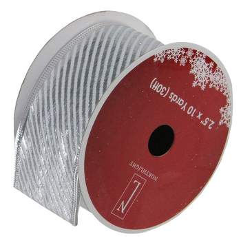 Northlight Club Pack of 12 Shiny Silver Striped Wired Christmas Craft Ribbon Spools 2.5" x 120 Yards