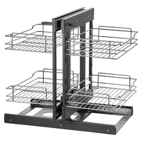 SUGIFT Blind Corner Pull Out Cabinet Organizer, 2 Tier 4 Shelf Kitchen Cabinet Storage, Chrome Carbon Steel Basket for Min 15 inch Wide Opening