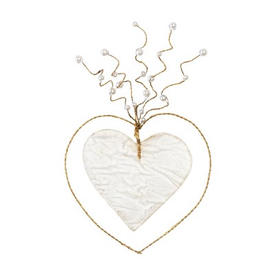 Transpac Wire/Resin Clear Heart w/Gold Pearls Home Decorations Valentines