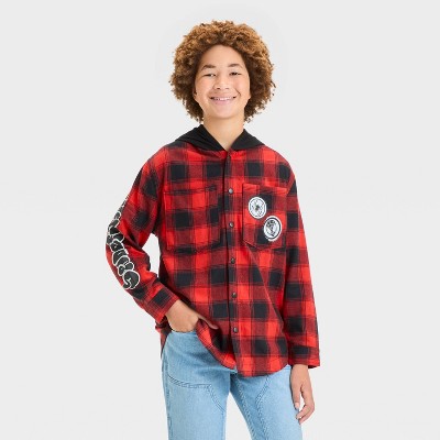 Boys' Marvel Spider-Man Plaid Jacket - Red/Black