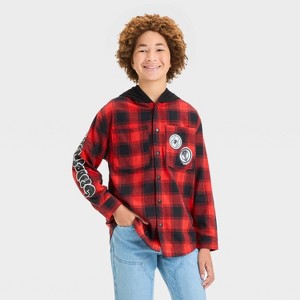 Boys' Marvel Spider-Man Plaid Jacket - Red/Black - 1 of 4