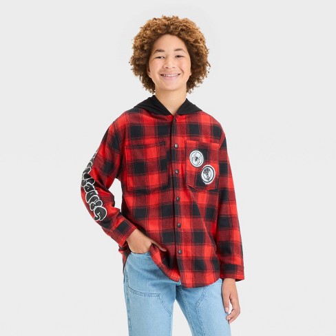 Boys' Marvel Spider-Man Plaid Jacket - Red/Black - image 1 of 4