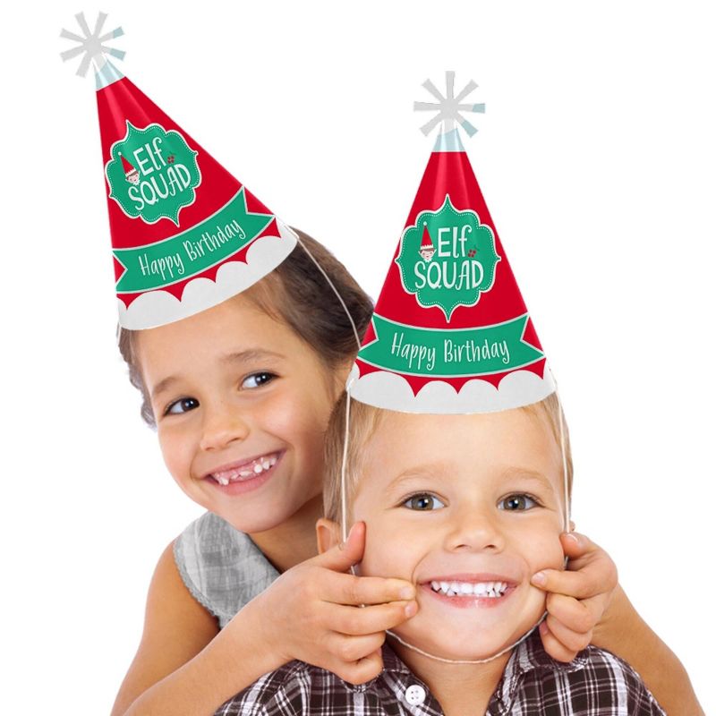 Big Dot of Happiness Elf Squad - Cone Happy Birthday Party Hats for Kids and Adults - Set of 8 (Standard Size), 2 of 8
