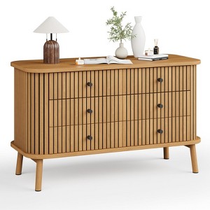 6 Drawer Dresser for Bedroom, Double Chest of Drawers, Boho Wooden Dresser with Handles, Storage Organizer for Closet, Living Room, Hallway, Entryway - 1 of 4