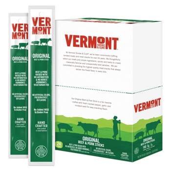 Snack Sticks by Vermont Smoke & Cure – Original Flavor – Beef & Pork – Healthy Meat Protein – 1oz Jerky Stick – 24 count carton