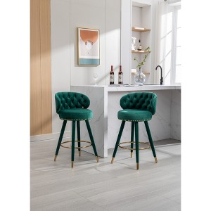 20.9" Velvet Counter Height Bar Stools Set of 2 with Solid Wood Legs and 360¡ã Swivel for Kitchen, Dining, or Bar - 1 of 4