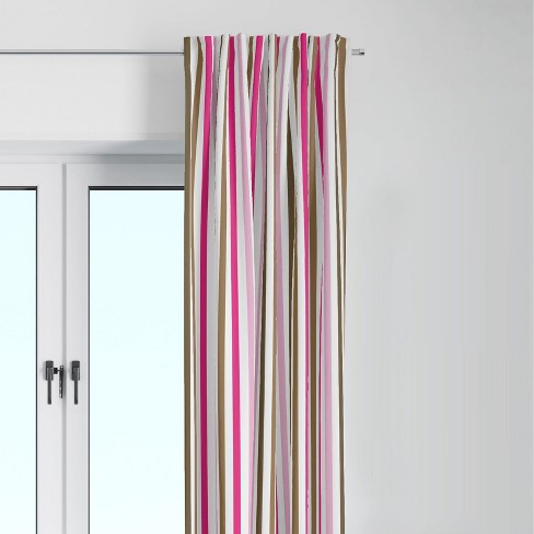 Bacati - Mod Stripes Pink Beige Brown Cotton Printed Single Window Curtain Panel - image 1 of 4